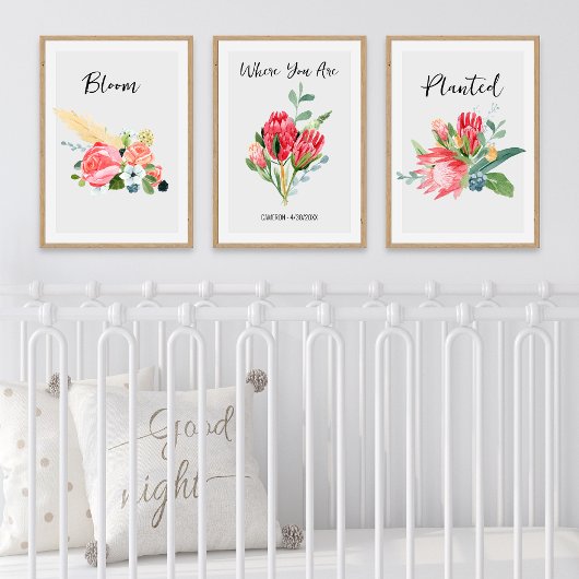 Boho Floral Kinderzimmer Personalisiert Name Gebur Bilderwand Sets