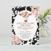 Boho Floral Kuh Schwarze Kuh Print Baby Dusche Einladung (Stehend Vorderseite)