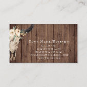 Boho Floral Kuh Skull auf Barnwood Hintergrund Visitenkarte (Rückseite)