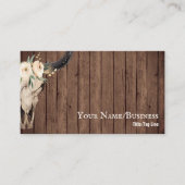 Boho Floral Kuh Skull auf Barnwood Hintergrund Visitenkarte (Vorderseite)