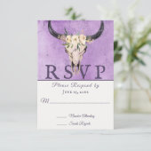 Boho Floral Kuh Skull auf Lila Background Wedding RSVP Karte (Stehend Vorderseite)