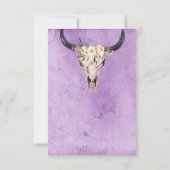 Boho Floral Kuh Skull auf Lila Background Wedding RSVP Karte (Rückseite)