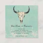 Boho Floral Kuh Skull auf Türkis Quadratische Visitenkarte (Rückseite)