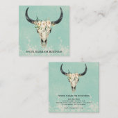 Boho Floral Kuh Skull auf Türkis Quadratische Visitenkarte (Vorne/Hinten)