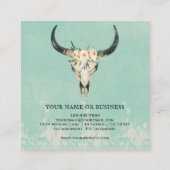 Boho Floral Kuh Skull auf Türkis Quadratische Visitenkarte (Rückseite)