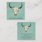 Boho Floral Kuh Skull auf Türkis Quadratische Visitenkarte (Vorne/Hinten)