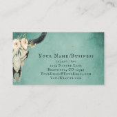 Boho Floral Kuh Skull auf Türkis Visitenkarte (Rückseite)