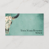 Boho Floral Kuh Skull auf Türkis Visitenkarte (Vorderseite)