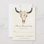 Boho Floral Kuh Skull Brown and Cream Wedding RSVP Karte (Vorderseite)