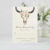 Boho Floral Kuh Skull Brown and Cream Wedding RSVP Karte (Stehend Vorderseite)