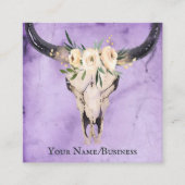 Boho Floral Kuh Skull im Lila Hintergrund Quadratische Visitenkarte (Vorderseite)