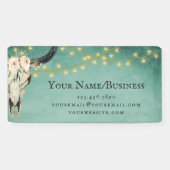 Boho Floral Kuh Skull, Licht Türkis Business Banner (Horizontal)