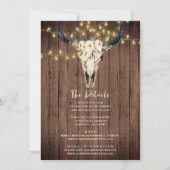 Boho Floral Kuh Skull on Wood All in One Wedding Einladung (Rückseite)