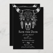 Boho Floral Kuh Skull Schwarz und Weiß Hochzeit Save The Date (Vorne/Hinten)