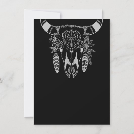 Boho Floral Kuh Skull Schwarz und Weiß Hochzeit Save The Date (Rückseite)
