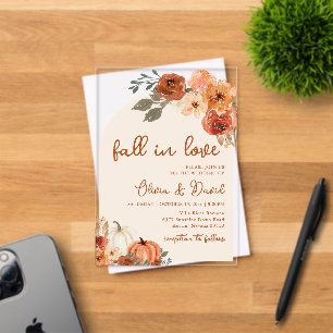 Boho Floral Kürbis Herbst Hochzeit Verliebt Acryleinladungen