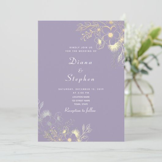Boho Floral Lavender Wedding Einladung (Stehend Vorderseite)