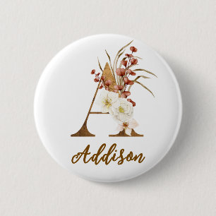 Boho Floral Letter A Monogram Gastgeschenk Hochzei Button