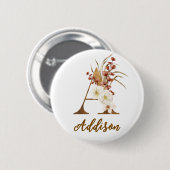 Boho Floral Letter A Monogram Gastgeschenk Hochzei Button (Vorne & Hinten)