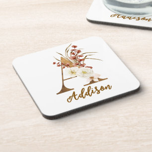Boho Floral Letter A Monogram Gastgeschenk Hochzei Getränkeuntersetzer