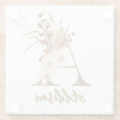 Boho Floral Letter A Monogram Gastgeschenk Hochzei Glasuntersetzer (Rückseite)