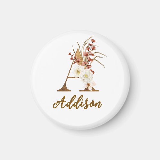 Boho Floral Letter A Monogram Gastgeschenk Hochzei Magnet (Vorne)