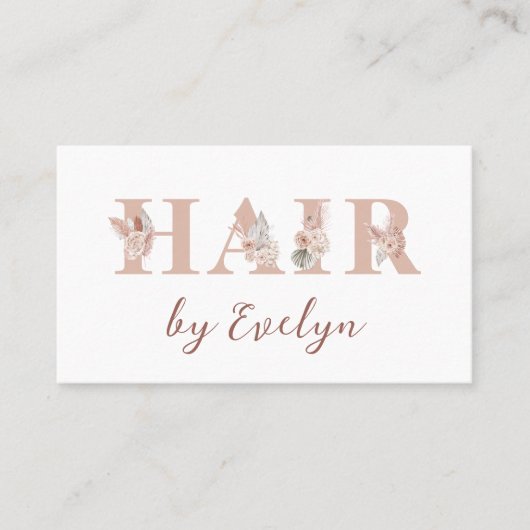 Boho Floral Letters Hair Business Card Visitenkarte (Vorderseite)