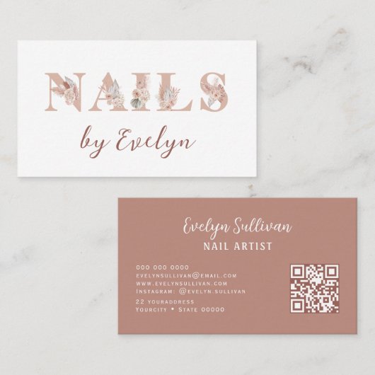 Boho Floral Letters Nails Business Card Visitenkarte (Vorne/Hinten)