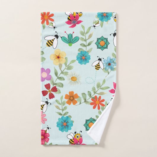 Boho Floral Light Green Background Pattern Badhandtuch Set (Handtuch)