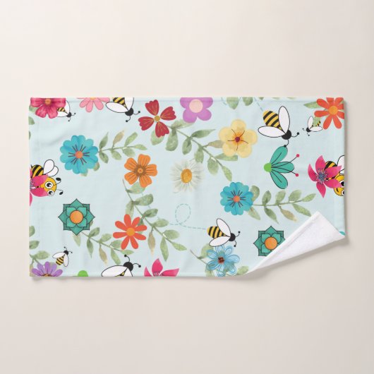 Boho Floral Light Green Background Pattern Badhandtuch Set (Handtuch)