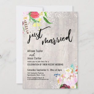 Boho Floral Lights Rustikales Holz nur verheiratet Einladung