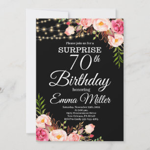 Boho Floral & Lights Überraschung 70. Geburtstag Einladung