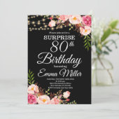 Boho Floral & Lights Überraschung 80. Geburtstag Einladung (Stehend Vorderseite)