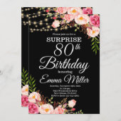 Boho Floral & Lights Überraschung 80. Geburtstag Einladung (Vorne/Hinten)