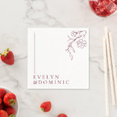 Boho Floral Line Art Burgundy Wedding Party Serviette (Beispiel)