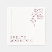 Boho Floral Line Art Burgundy Wedding Party Serviette (Vorderseite)