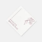 Boho Floral Line Art Burgundy Wedding Party Serviette (Ecke)