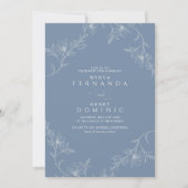 Boho Floral Line Art Dusty Blue Wedding Einladung (Vorderseite)