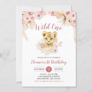 Boho Floral Lion Cub Wild Einladung zum Geburtstag