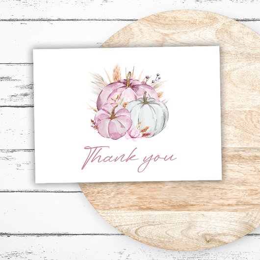 Boho Floral Little Pink Pumpkins Baby Dusche Dankeskarte