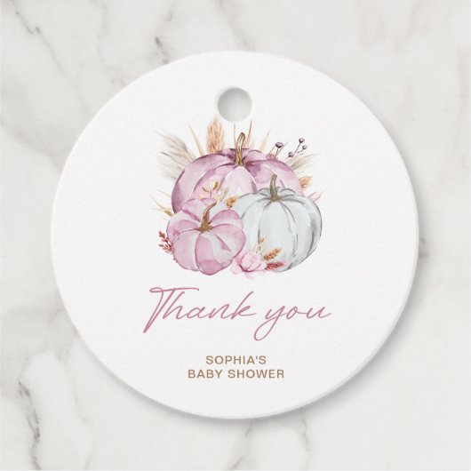 Boho Floral Little Pink Pumpkins Baby Dusche Geschenkanhänger (Vorderseite)