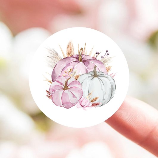 Boho Floral Little Pink Pumpkins Baby Dusche Runder Aufkleber