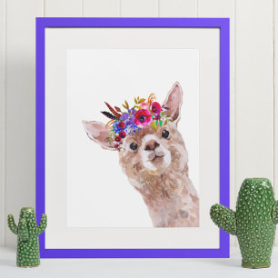 Boho Floral Llama Alpaca Kinderzimmer Child Poster