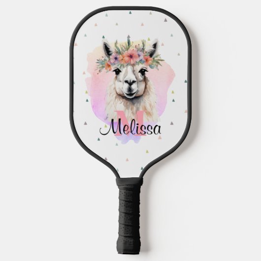 Boho Floral Llama Wildblumen Monogramm Hübsch Pickleball Schläger (Rückseite)