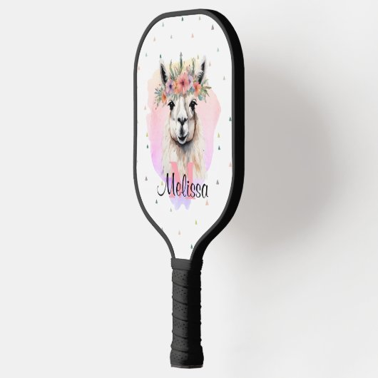 Boho Floral Llama Wildblumen Monogramm Hübsch Pickleball Schläger (Links)