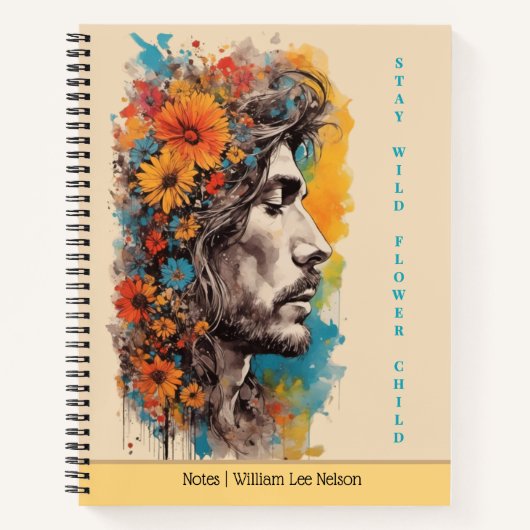 Boho Floral Male Profile Journal / Notebook Notizblock (Vorderseite)