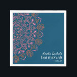 Boho Floral Mandala Aquamarin Blue Bat Mitzvah Cus Serviette<br><div class="desc">Boho Floral Mandala Aquamarin Blue Bat Mitzvah Custom Napkins</div>