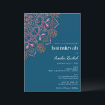 Boho Floral Mandala Aquamarin Blue Bat Mitzvah Einladung<br><div class="desc">Boho Floral Mandala Aquamarin Blue Bat Mitzvah Einladung</div>