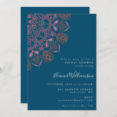 Boho Floral Mandala Aquamarin Blue Brautparty Einladung (Vorne/Hinten)