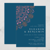 Boho Floral Mandala Aquamarin Blue Elegante Hochze Einladung (Vorne/Hinten)